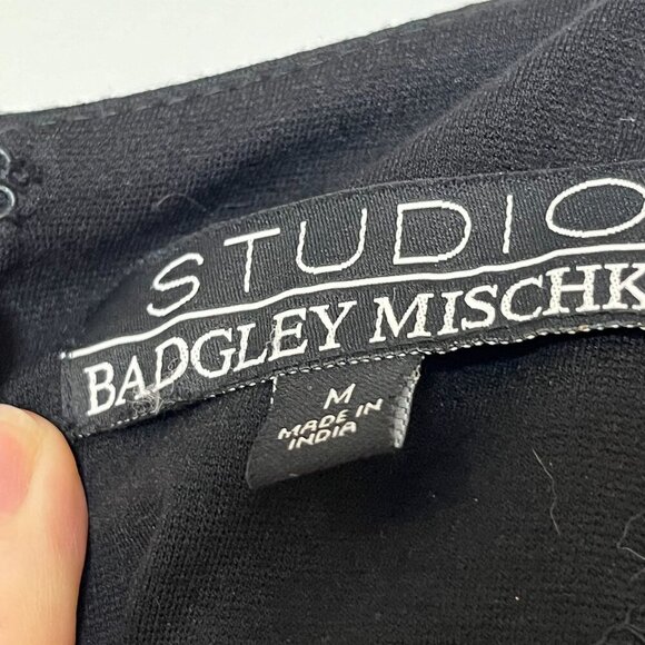 Badgley Mishka Studio Little Black Shift Dress‎ Rhinestone Button Details Medium - Picture 9 of 9